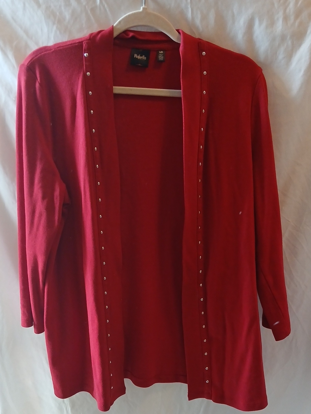 Rafaella Red Open-Front Stud Trim Women's Sweater